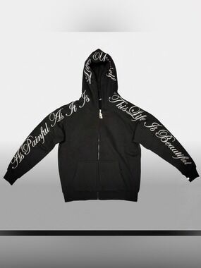 Phora Yours Truly Love Yourself Zip Up Hoodie Embroidered Script Medium